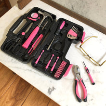 Apollo Tools 39 Piece General Tool Set Pink - DT9706P (pink) shows open tool set on table