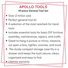 Apollo Tools 39 piece tool set model DT9706 red features include