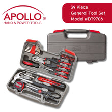 Apollo Tools 39 piece tool set model DT9706 red shows model open and closed with Apollo Tools logo