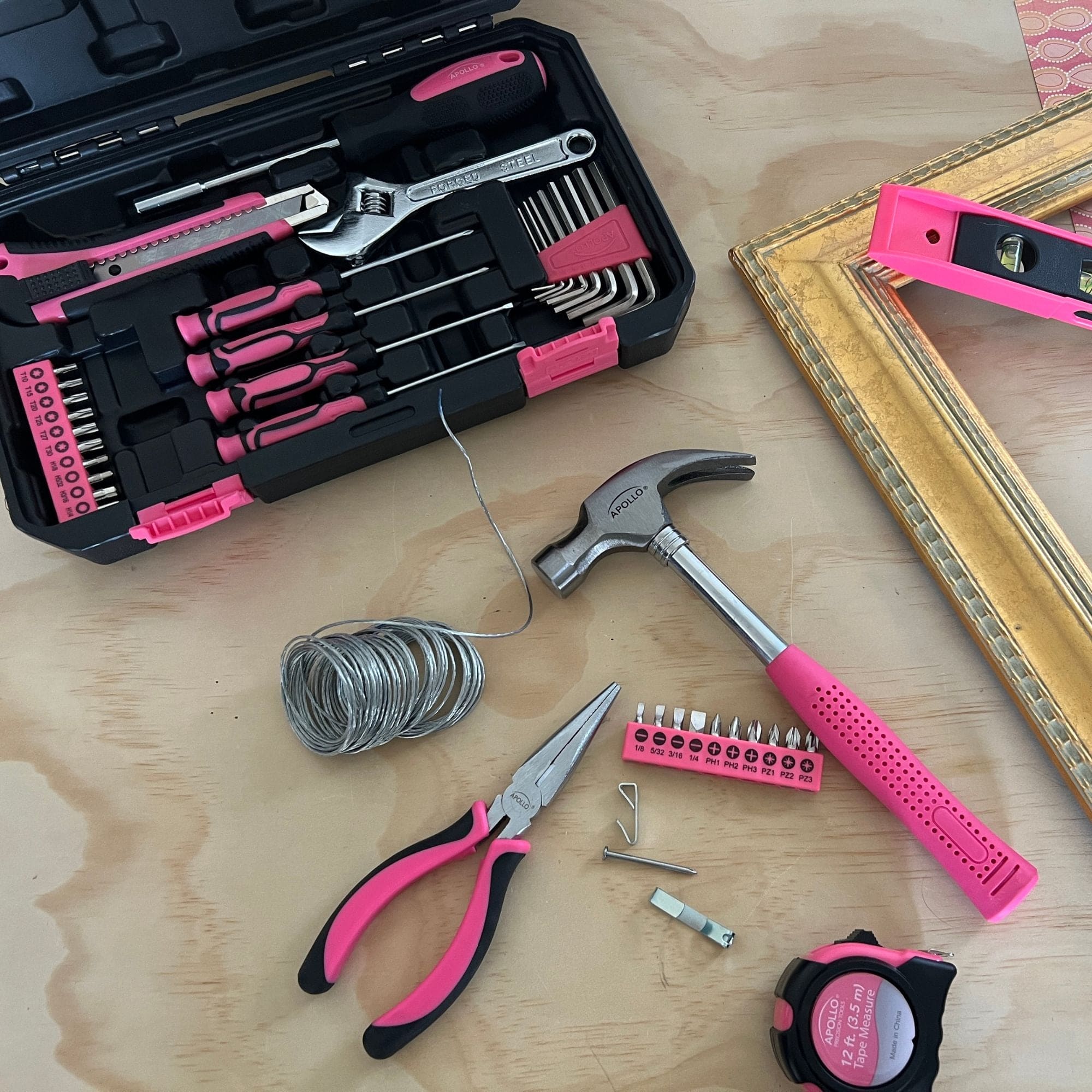 Apollo Tools New and Improved 39 Piece General Pink Tool Set in Storag