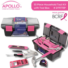 Apollo Tools 53 Piece Household Tool Kit with Tool Box Pink- DT9773P