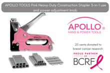 apollo tools pink heavy-duty 3-in-1 construction stapler and staples type U, heavy duty and brad nails with donation to breast cancer