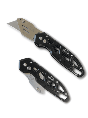 Ergonomic Stainless Steel, Lightweight, Foldable Black Utility Knife with Carabiner Clip and Fast-Change Blade - DT5017