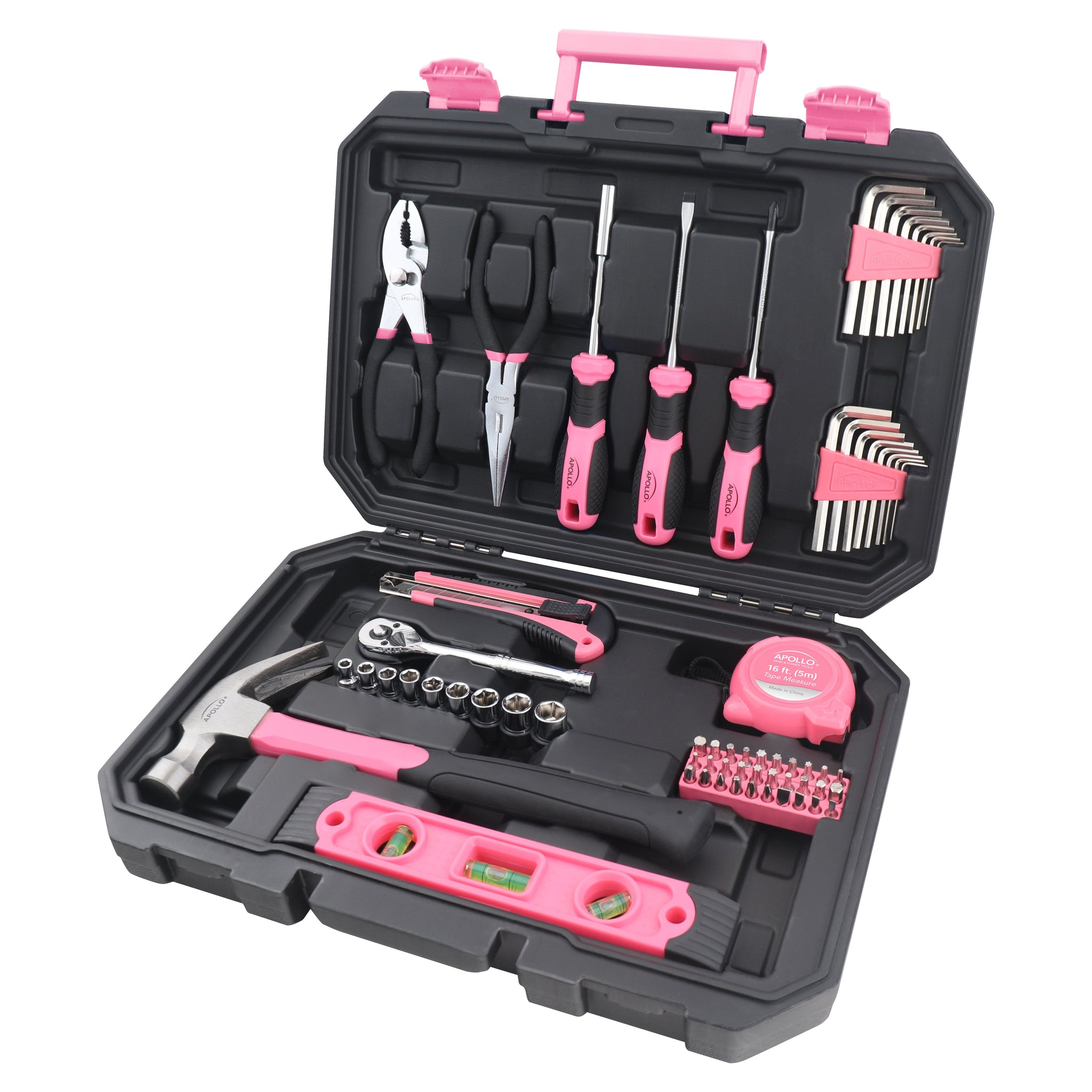 Essential 65-Piece Pink Tool Set with Socket Set and Most-Used Tools f ...