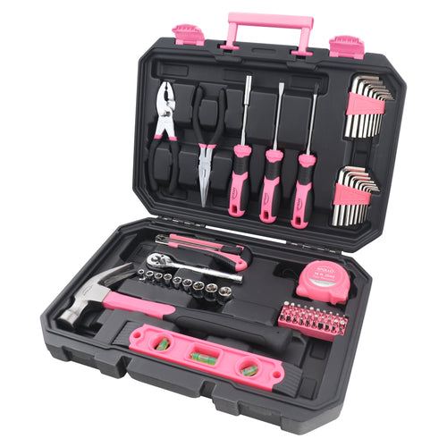 Essential 65-Piece Pink Tool Set with Socket Set and Most-Used Tools for Do it Yourself Repairs and Maintenance - DT0001P