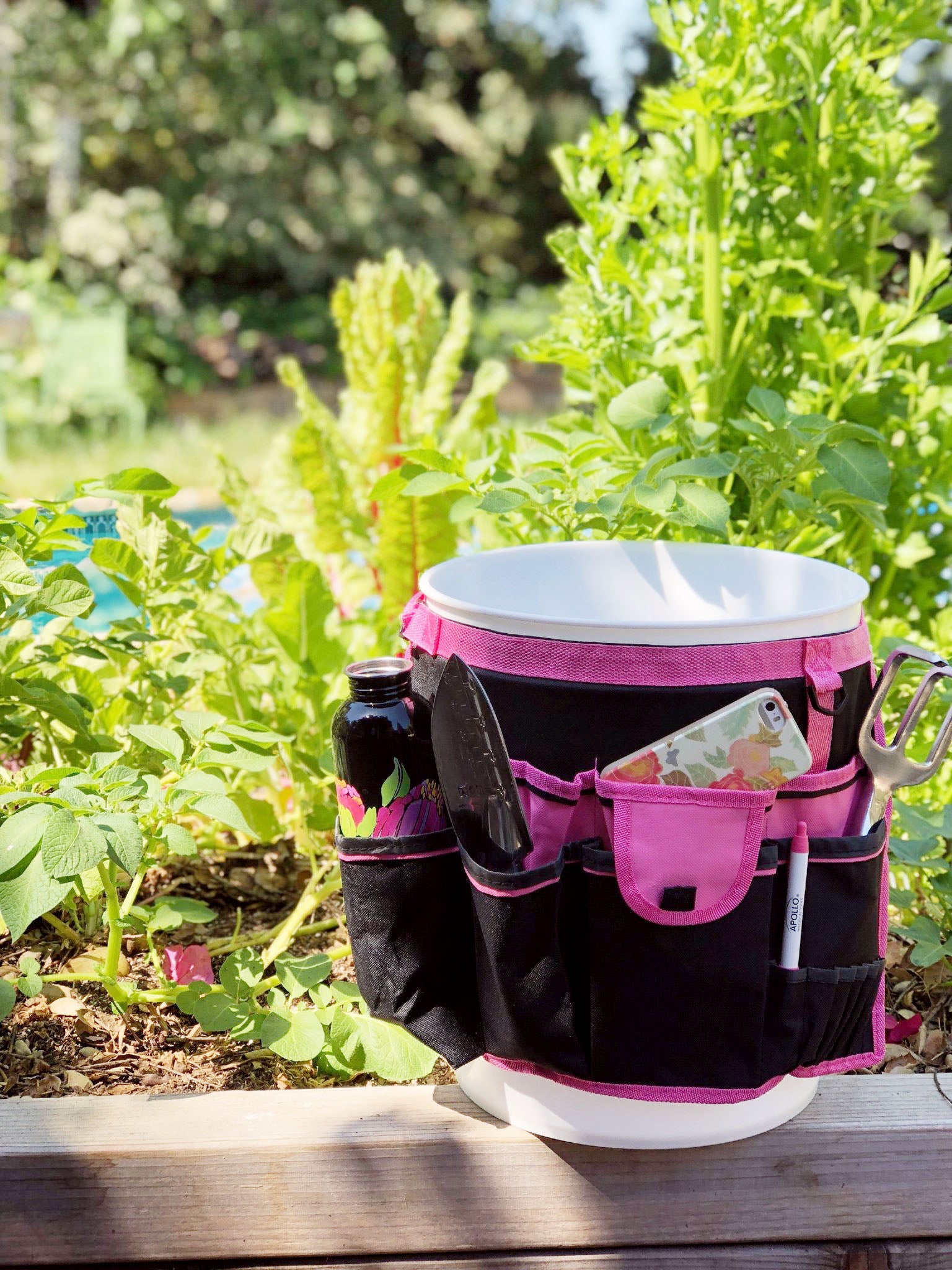 Mini Bucket Storage Rack Pink bucket organizer converts bucket into storage with 34 pockets ...