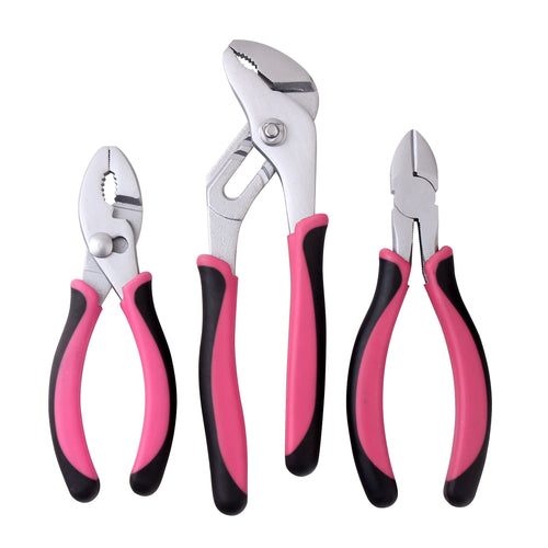 set of 3 pink pliers soft handles