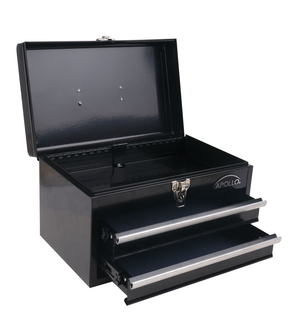 Black Steel Tool Chest with 2 Drawers and Ample Top Compartment -- DT5 –  Apollo Tools