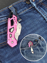 Apollo Tools pink utility knife, box cutter, easy open and easy blade change with carabiner clip and belt clip