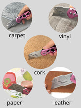 Apollo Tools pink utility knife, box cutter, easy open and easy blade change to cut carpet, vinyl, cork, paper, leather, cardboard and more