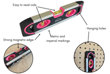 pink 9-inch torpedo-shaped spirit level with donation to breast cancer