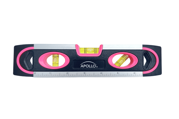 pink 9-inch torpedo-shaped spirit level with donation to breast cancer