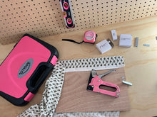 pink tools, pink stapler, pink heavy-duty 3-in-1 construction stapler and staples type U, heavy duty and brad nails with donation to breast cancer